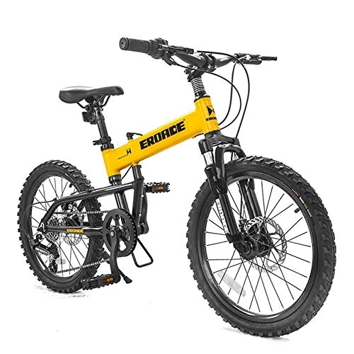 Folding Bike : Kids Folding Mountain Bike, 20 Inch 6 Speed Disc Brake Light Weight Folding Bikes, Aluminum Alloy Frame Foldable Bicycle, Yellow