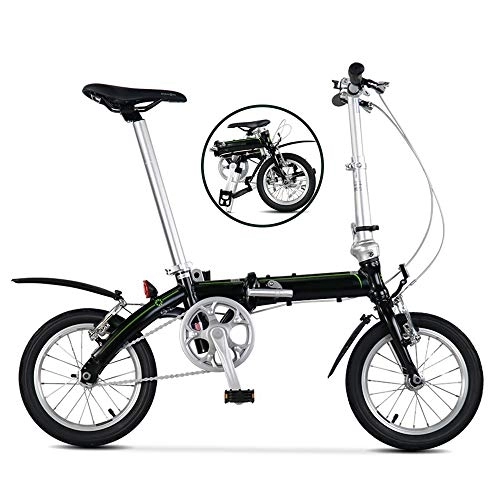 Folding Bike : KJHGMNB Folding Bicycle, Folding Bicycle 14-Inch Ultra-Light Aluminum Alloy Portable Car for Adult Students, No Need To Install, Black