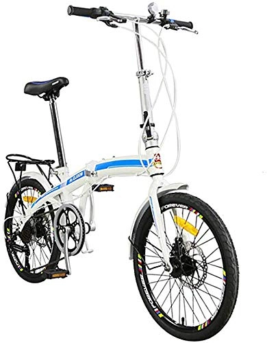 Folding Bike : KKKLLL Bicycle High Carbon Steel Folding Car Grade Shifting Double Disc Brake Student Bicycle 20 Inch 7 Speed