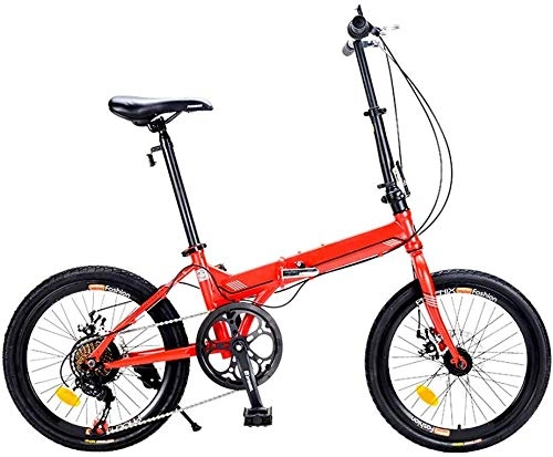 Folding Bike : KKKLLL Folding Bicycle High Carbon Steel Double Disc Brakes for Men and Women 20 Inch 7 Speed