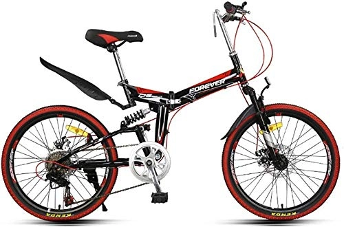Folding Bike : KKKLLL Folding mountain bike double shock absorption shift adult student male and female youth soft tail off-road racing 22 inch 7 speed