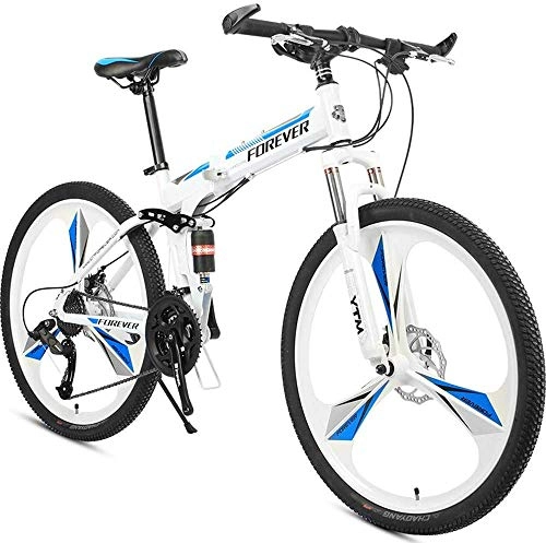 Folding Bike : KKKLLL One Round Mountain Bike Student Men and Women Folding Double Disc Brakes Shift Bicycle 26 Inch 24 Speed