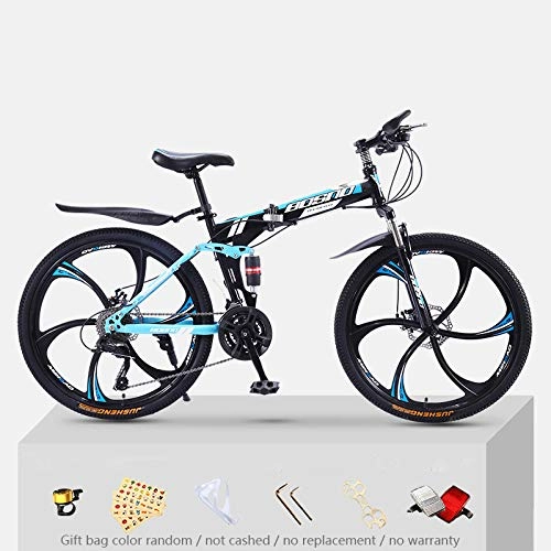 Folding Bike : KNFBOK mens bikes mountain bike Mountain bike adult 21 speed thick steel frame folding bicycle 26 inch double shock off-road boys and girls Black and red six-knife wheel
