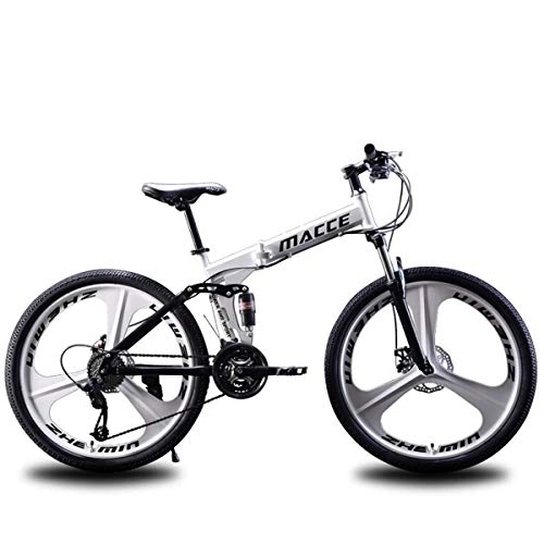 Folding Bike : KOSGK Folding Mountain Bike Kid Bicycles 24" / 26" inch steel frame 27 speed fire gear shifters tourney rear derailleur, White, 24