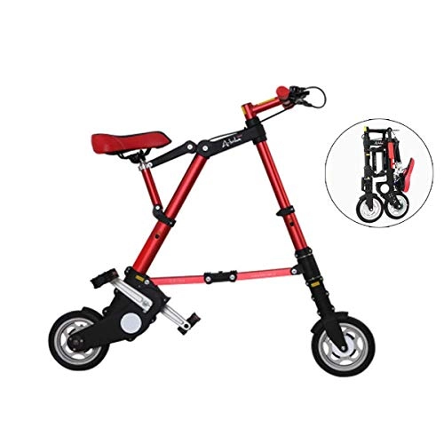 Folding Bike : KOSGK Lightweight Mini Folding Bikes Flying Bicycles 8" Aluminum alloy Stronger Frame, Unisex, Gold Gloss, Red
