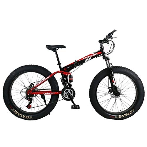 Folding Bike : KOSGK Steel Folding Mountain Bike 26" Bicycles Unisex Dual Suspension 4.0Inch Fat Tire Bicycle Can Cycling On Snow, Mountains, Roads, Beaches, Etc, Red