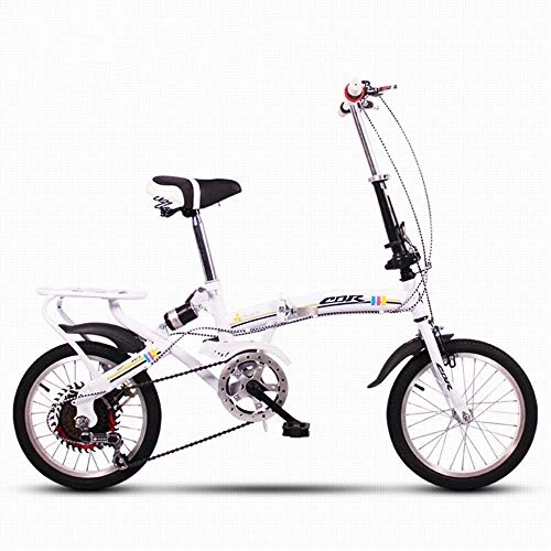 Folding Bike : KOSGK Ultralight Mini Folding Bike Bicycle Deluxe Variable Speed Shock Absorption 16 Inches Adult (Color : White)