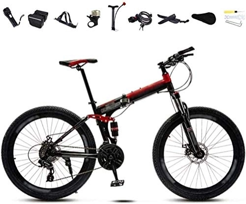 Folding Bike : KRXLL Bikes 24-26 Inches Lightweight Folding MTB Bike Foldable Mens Womens Bicycle Bike 30 Speed Off-Road Variable Speed Bikes Double Disc Brake-Red_26