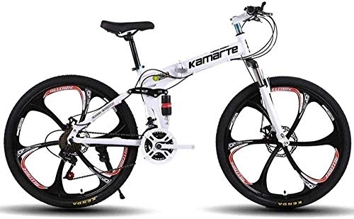 Folding Bike : KRXLL Folding Bike Mountain Bicycle Hard Tail Bike 26 Inch Speed Bicycle Full Suspension MTB Adult Student Variable Speed Bike-White_21 speed