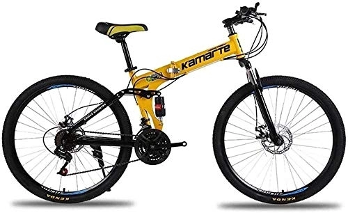 Folding Bike : KRXLL Mountain Bicycle Hard Tail Bike Speed Bicycle Full Suspension MTB Adult Student Variable Speed Folding Bike-Yellow_21 speed