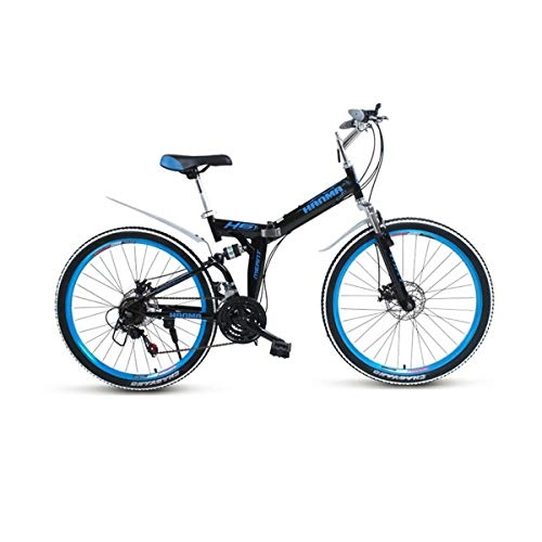 Folding Bike : KUQIQI 24 / 27 Speed Disc Brakes Super Road BikeDual Disc Brake Bicycle, Suitable For Students, Adult Bicycles (Color : Black blue, Edition : 27 speed)