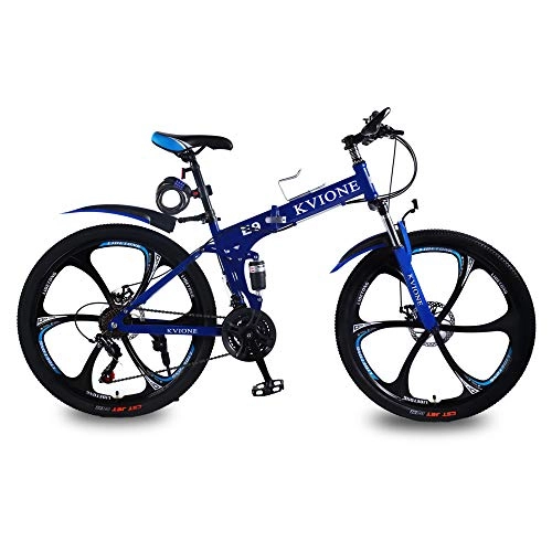 Folding Bike : KVIONE E9 Men Mountain Bike 26 Inches Mountain Bike Men Folding Bicycle 21 Speed MTB 26 Inches Wheels High-carbon Frame with Disc Brake (Blue)