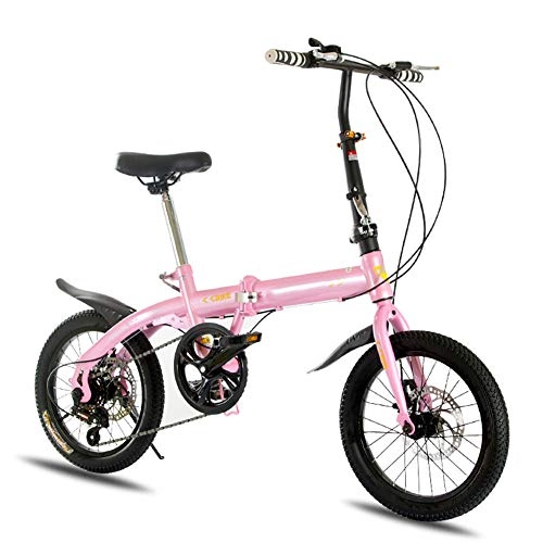Folding Bike : KXDLR 16-Inch 6-Speed Folding Bike, Ultra-Light Aluminum Frame Alloy Gears Foldable Bicycle for Commuter Men And Women Junior High School Students, Pink