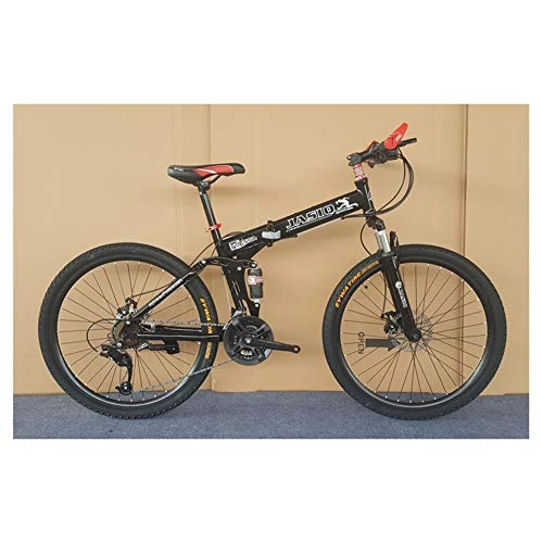 Folding Bike : KXDLR 24-Speed Folding Mountain Bike, 26-Inch High Carbon Steel Frame, Dual Suspension Dual Disc Brake Bicycle, Off-Road Tires, Black