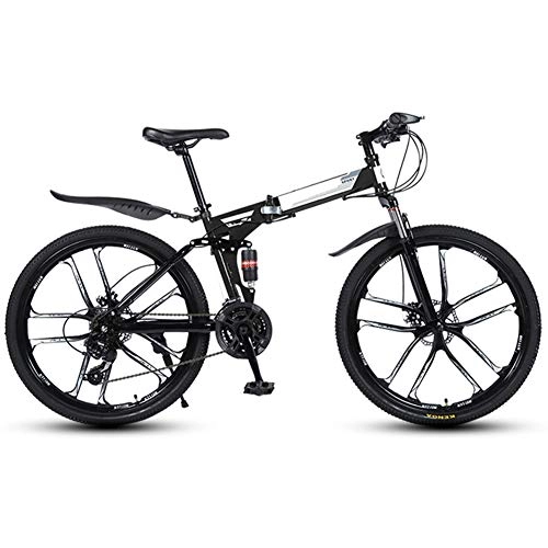 Folding Bike : KXDLR Adult Mountain Bike 26" Full Suspension 21 Speed Mens Womans Folding Mountain Bike Bicycle High Carbon Steel Frames with Double Shock Absorber, Black
