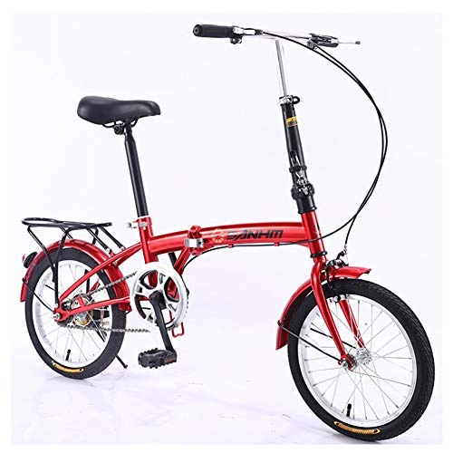 Folding Bike : KXDLR Foldable Bicycle- Folding Bicycle 16 Inch Ultra Light Portable Adult Bicycle Men And Women Small Small Wheel Single Speed, Double V-Style Brakes, Red