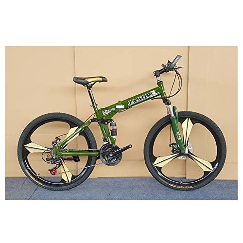 Folding Bike : KXDLR Mountain Bike 26 Inch Wheel Steel Frame 3-Spoke Wheels Dual Suspension Road Bicycle (21 Speed), Green