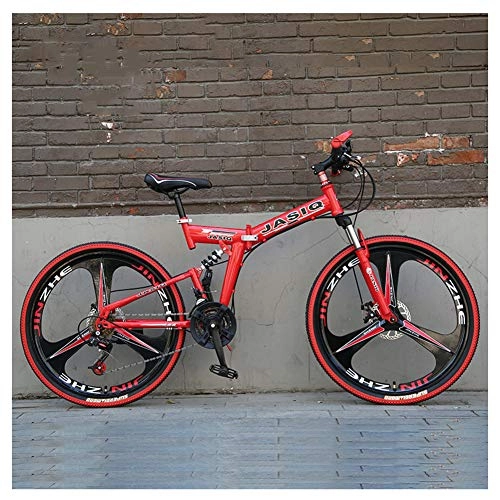 Folding Bike : KXDLR Mountain Bike Bycicles Bicycle Cycling Bike 24 Speed Dual Disc Brakes Suspension Fork Bicycle 26" High Carbon Steel Folding Bike, Red