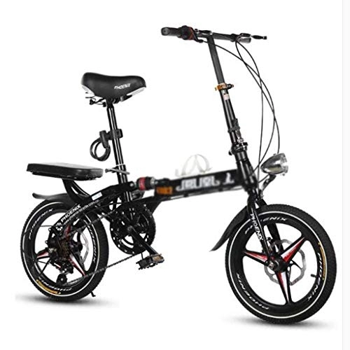 Folding Bike : L.BAN Bicycle Folding Bicycle Unisex 16 Inch 20 Inch Shift Disc Brakes Sports Portable Bicycle (Color : Black, Size : 16 inch)