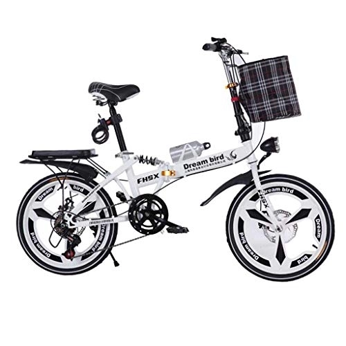 Folding Bike : L.BAN Bicycle Folding Shifting Disc Brakes 20 Inch Shock Absorption Unisex Ultralight Portable Folding Bicycle (Color : White)