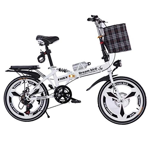 Folding Bike : L.BAN Bicycle Folding Shifting Disc Brakes 20 Inch Shock Absorption Unisex Ultralight Portable Folding Bicycle (Color : White, Size : 150 * 35 * 110cm)