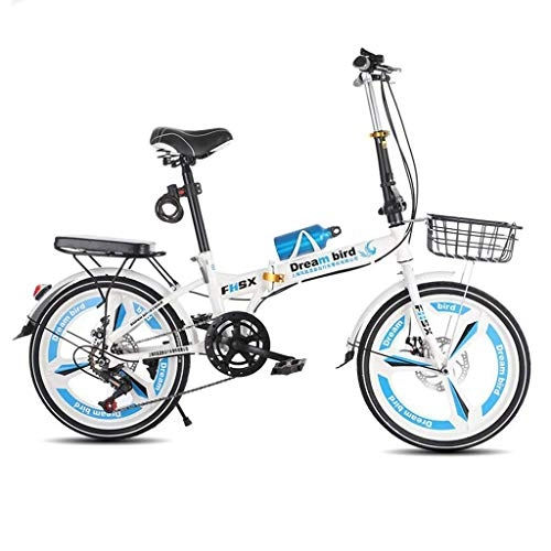 Folding Bike : L.BAN Folding Bicycle Brake Folding Bicycle Women's Bicycle 6-speed 20-inch Wheeled City Bicycle (Color : WHITE, Size : 150 * 30 * 100CM)