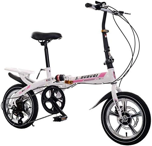 Folding Bike : L.HPT 14 Inch 16 Folding Speed Bicycle One Wheel Folding Bicycle Student Car Adult Bicycle Speed Disc Brakes Men And Women, Red, 14inches (Color : Pink, Size : 14inches)