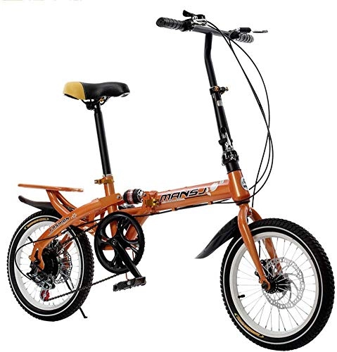 Folding Bike : L.HPT 14 Inch 16 Folding Speed Bicycles for Men And Women Children's Anti-Skid Shock Absorbers Mountain Bike - Wear-Resistant Anti-Skid Foldable, Green, 14inches (Color : Orange, Size : 14inches)