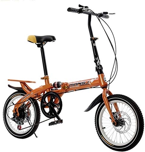 Folding Bike : L.HPT 14 Inch 16 Folding Speed Bicycles for Men And Women Children's Anti-Skid Shock Absorbers Mountain Bike - Wear-Resistant Anti-Skid Foldable, Green, 14inches (Color : Orange, Size : 16inches)