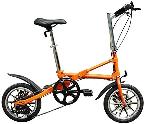 Folding Bike : L.HPT 14-Inch Folding Speed Bike - Adult Folding Bike - Fast Folding Bike Adult Portable Mini Pedal Bicycle, Black (Color : Orange)