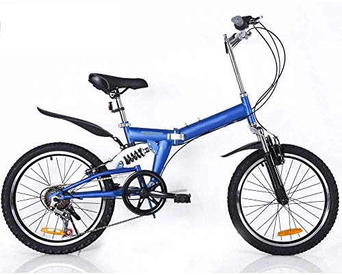 Folding Bike : L.HPT 20 Inch Folding Bicycle Shifting - Male And Female Bicycles - Adult Children Students Folding Shock Mountain Bike, White (Color : Blue)