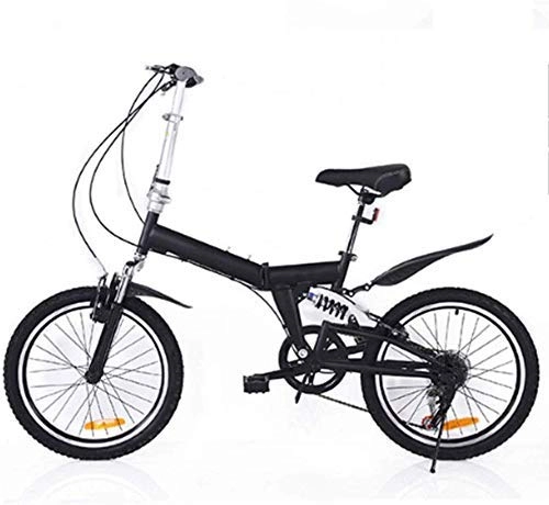 Folding Bike : L.HPT 20 Inch Folding Bicycle Shifting - Male And Female Bicycles - Adult Children Students High Carbon Steel Damping Mountain Bike, Yellow (Color : Black)