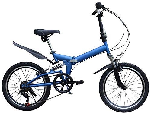Folding Bike : L.HPT 20 Inch Folding Bicycle Shifting - Male And Female Bicycles - Adult Children Students High Carbon Steel Front And Rear Shock Absorber Mountain Bike, Yellow (Color : Blue)