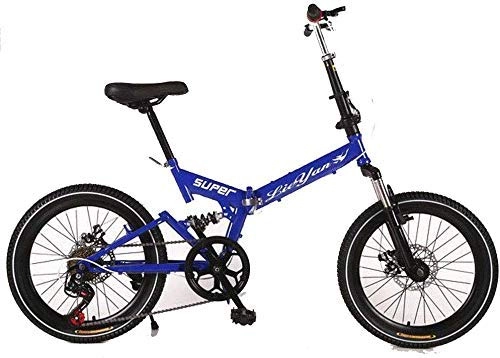 Folding Bike : L.HPT 20-Inch Folding Speed Bicycle - Adult Folding Bicycle - Folding Bicycle for Men And Women Students Damping Shifting Disc Brakes, Red (Color : Blue)