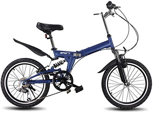 Folding Bike : L.HPT 20 Inch Folding Speed Bicycle - Men And Women 6 Speed Folding Bike - Adult Students Portable Lightweight Bicycle Folding Bike, White (Color : Blue)