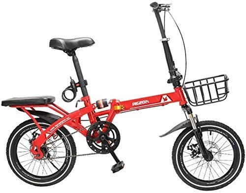Folding Bike : L.HPT Foldable Men And Women Folding Bike - Mountain Bike Adult Double Shock Off-Road Off-Road Male And Female Students Fast Cycling, Black, 20inches (Color : Red, Size : 16inches)