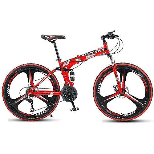 Folding Bike : L&WB Mountain bike Man Woman Foldable Bicycle For Adults Portable Bicycles Trekking 21 / 24 / 27 Speed ​​Double Disc Brake Precise Exchange Complete 26, Red, 26 inch 27 speed