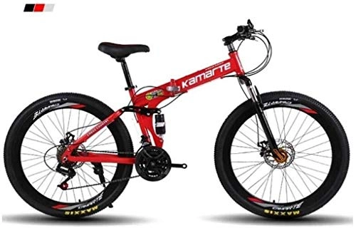Folding Bike : LBWT Mens' Folding Mountain Bike, 26" Inch Lightweight Bicycle, High-Carbon Steel Frame, 3-Spoke Wheels, 21 / 24 / 27 / 30 Speed, Dual Suspension (Color : Red, Size : 27 Speed)