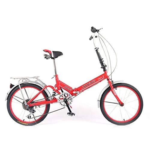 Folding Bike : LBWT Portable Folding Bike, 6 Speed City Cycling Bicycle, Shifting Shock Absorption Road Bicycle, Gifts (Color : Red)