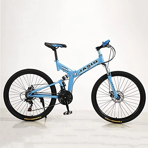 Folding Bike : LHQ-HQ 26-Inch 21-Speed Spoke Wheel Mountain Bike Adult Male And Female Variable Speed Bike Folding Mountain Bike Double Disc Brake Shock-Absorbing Bicycle, blue