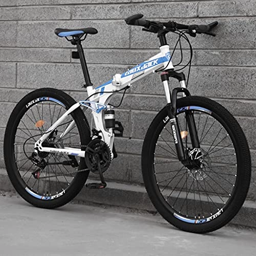 Folding Bike : LHQ-HQ 26 Inch Foldable Mountain Bike for Adult, 24 Speed MTB Folding Bicycle, Dual-Suspension, High-Carbon Steel Frame, Dual Disc Brake, E