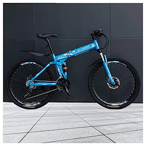 Folding Bike : LHQ-HQ 26" Wheel 24 Speed Folding Mountain Bike High-Carbon Steel Frame Dual-Suspension Dual Disc Brake Adult Bike for Height 5.2-6.2Ft, E