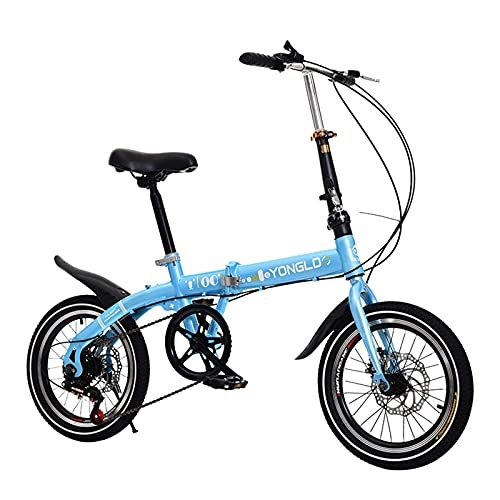 Folding Bike : LHQ-HQ Adult Folding Bike 16-Inch Folding Bike Compact 6-Speed City Bike Mountain Bike Simple Folding Bike for Men And Women Teenagers-Blue