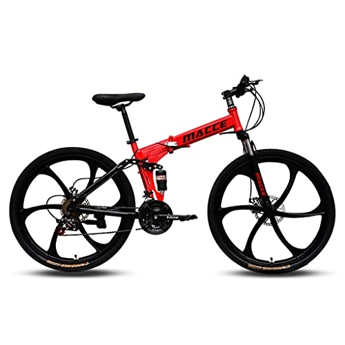 Folding Bike : LHQ-HQ Adult Folding Mountain Bike, 26" Wheel, 24 Speed, Dual-Suspension, High-Carbon Steel Frame, Dual Disc Brake, Loading 120 Kg Suitable for Height 5.2-6Ft, Red