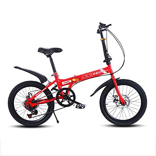 Folding Bike : LHQ-HQ Folding Mountain Adult Bike 20" Tire Ultra-Light 6 Speed Portable Student MTB Bicycle Bike Dual Disc Brake, Red