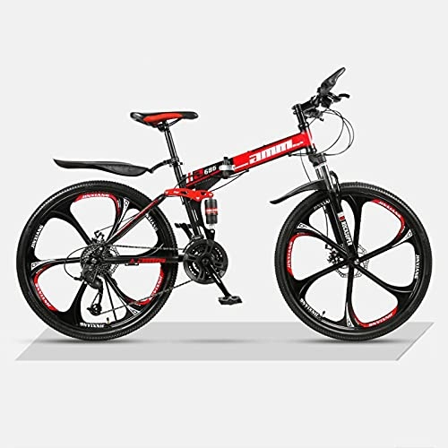 Folding Bike : LHQ-HQ Folding Mountain Adult Bike, 26" Wheel, Dual-Suspension, 21 Speed, Dual Disc Brake, Loading 150Kg Suitable for Height 5.2-6Ft, B