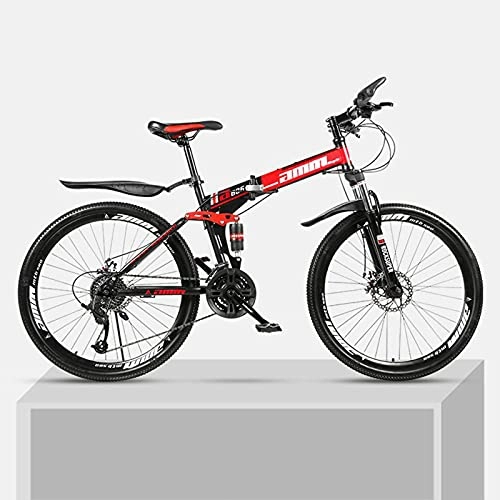 Folding Bike : LHQ-HQ Folding Mountain Adult Bike, 27 Speed, 26" Wheel, Loading 150Kg, Dual-Suspension, High-Carbon Steel Frame Suitable for Height 5.2-6Ft, C