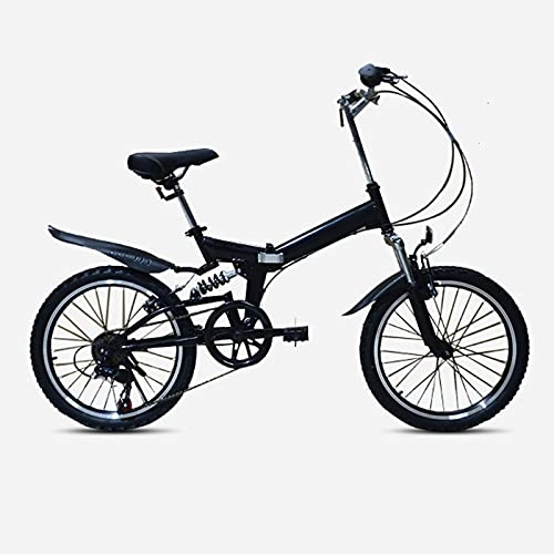 Folding Bike : LHQ-HQ Folding Mountain Adult Bike SHIMANO 6 Speed Portable 20" Tire Youth MTB Bicycle Double Shock Absorber, a