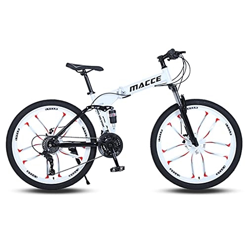 Folding Bike : LHQ-HQ Folding Mountain Bike, 26" Wheel, 27 Speed, Dual-Suspension, High-Carbon Steel Frame, Dual Disc Brake, Loading 120 Kg Suitable for Height Adult Teenagers Students, White