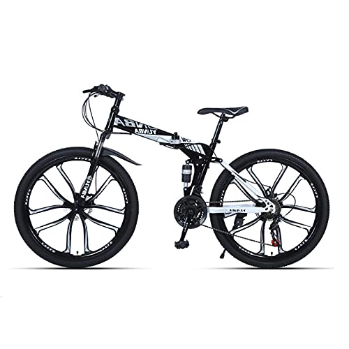 Folding Bike : LHQ-HQ Mountain Bike Folding Bike Dual Disc Brake MTB Bicycle 27 Speed Dual Suspension 26"For Height 5.2-6Ft, B